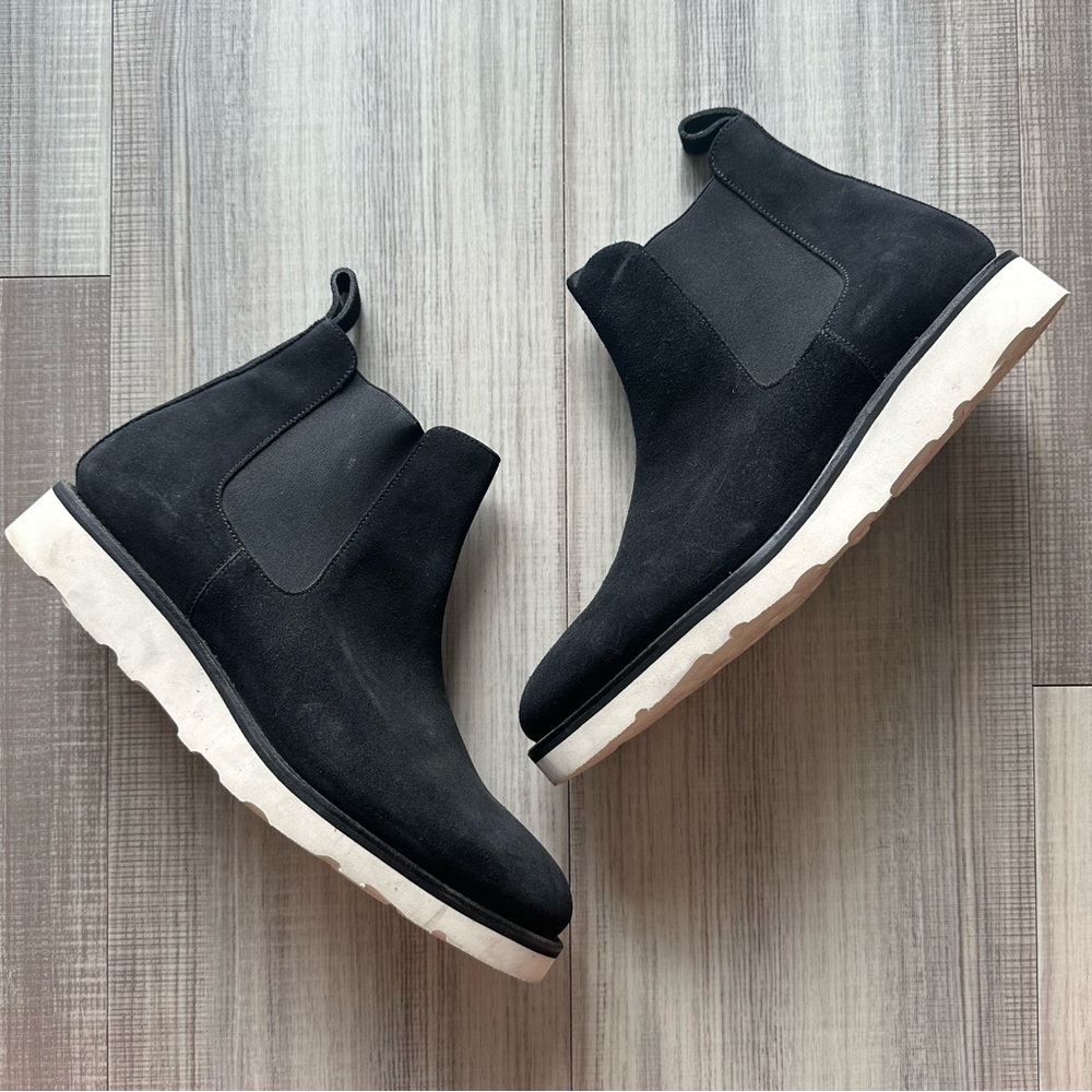 Black Suede Boots with White Sole